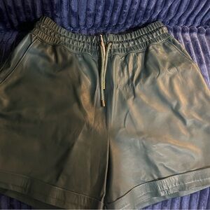 Genuine Soft Leather Drawstring Shorts Teal WineBlack Leather Push Button Shorts